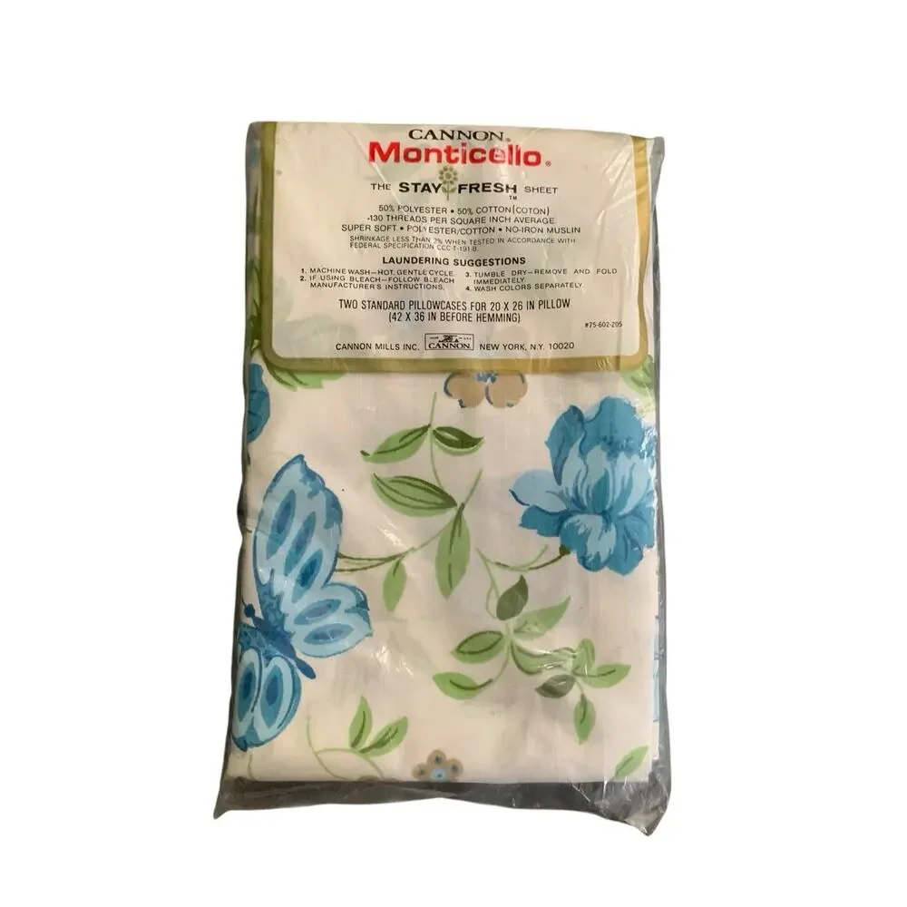 2 Vintage Canon Monticello Floral‎ Pillowcases Standard No Iron Cotton Polyester